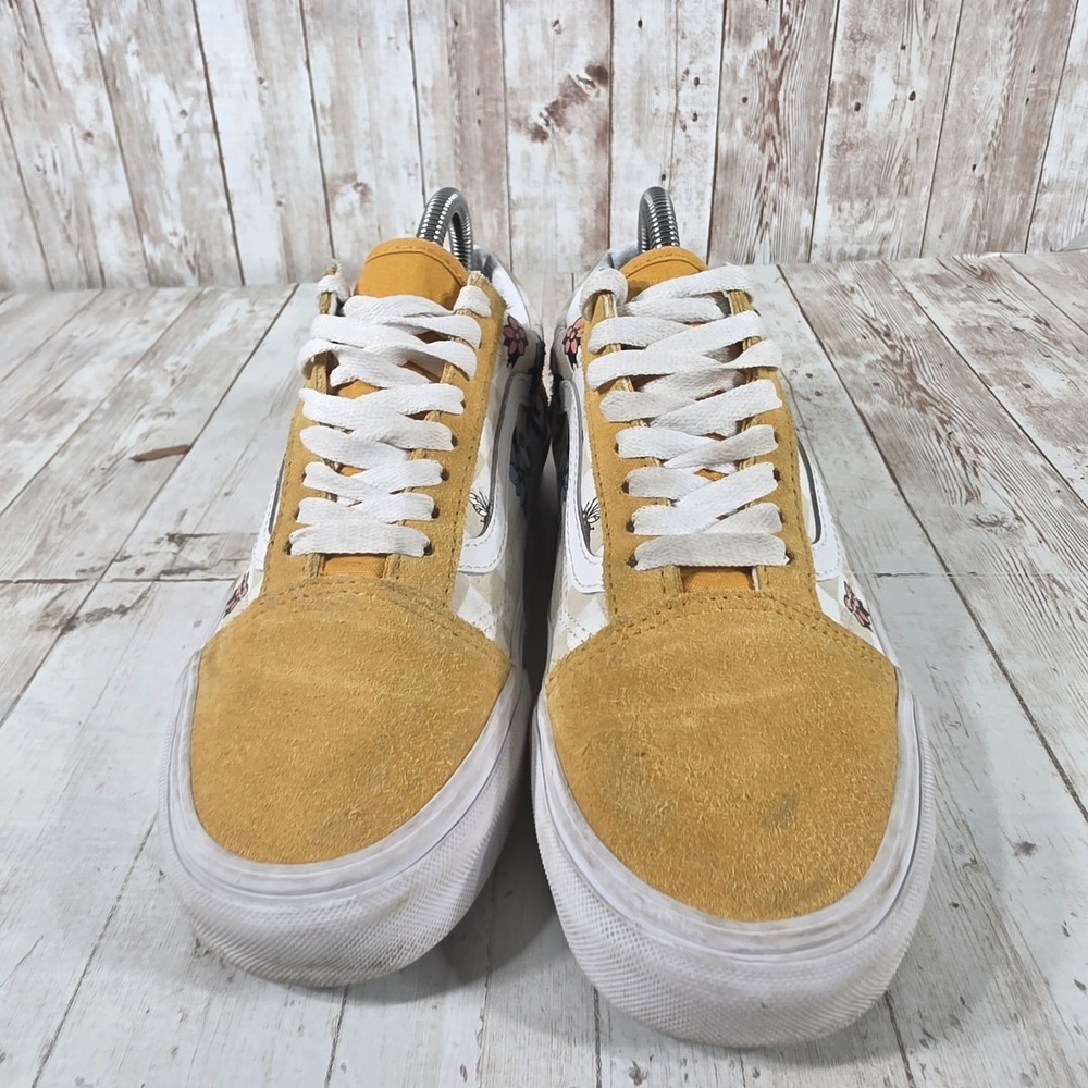 Vans Old Skool Mustard Yellow Suede Floral Bee Checkered Sneakers Womens 8 - Picture 4 of 8